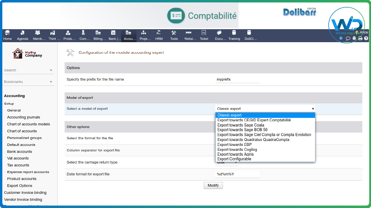 Comptabilité Dolibarr  | wdata-mg.info