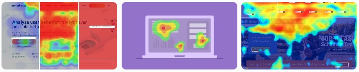 Heatmap Microsoft Clarity sur une page web : zones rouges et chaudes indiquent les zones où les utilisateurs cliquent le plus ; zones bleues et froides montrent les parties ignorées. Analyse comportementale UX avec clics et scroll.